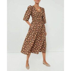 New Tnuck Marlena 100% Cotton Midi Dress Rosewood Chintz XS $298